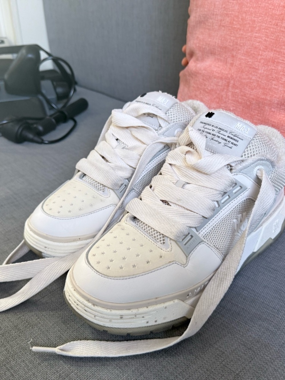 AMIRI White Chunky Leather & Mesh Sneakers - Picture 2 of 5